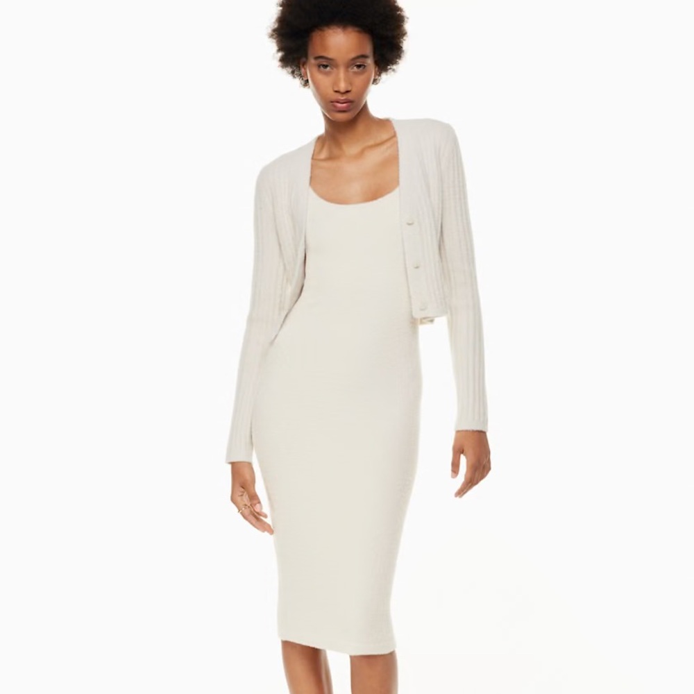 Aritzia Wilfred Free Hush Knit Tank Dress & Cardigan SET Silver Birch - Size XXS